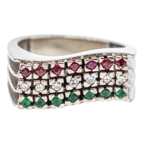ANILLO CON RUBÍES, BRILLANTES Y ESMERALDAS