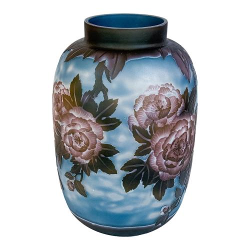 JARRÓN PATÊ DE VERRE TIPO GALLÉ DE FINALES DE SIGLO XX