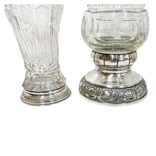 TRES JARRONES EN CRISTAL Y PLATA DE MEDIADOS DEL S.XX