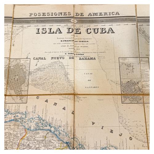 MAPA DE CUBA DESPLEGABLE DE MEDIADOS DE SIGLO XIX