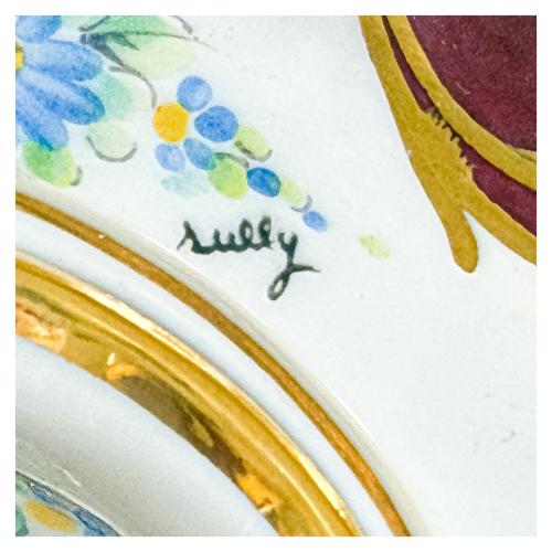 PAREJA DE TAZAS CON PLATO EN PORCELANA DE MEDIADOS DEL S.XX