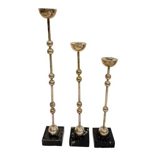TRES CANDELEROS  DE PLATA DE LOS AÑOS 70 