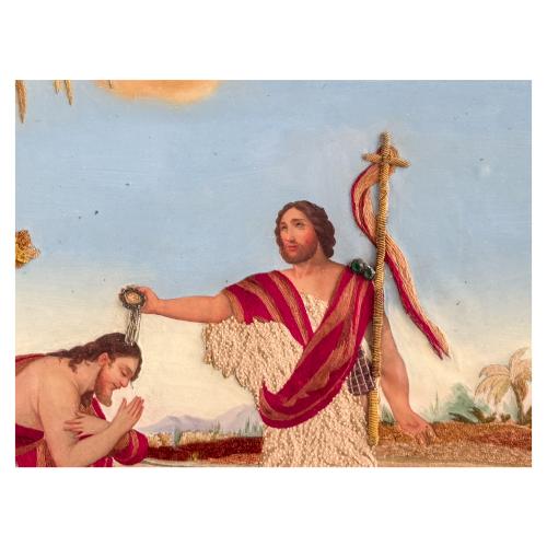  BORDADO SOBRE FONDO PINTADO DEL SIGLO XIX