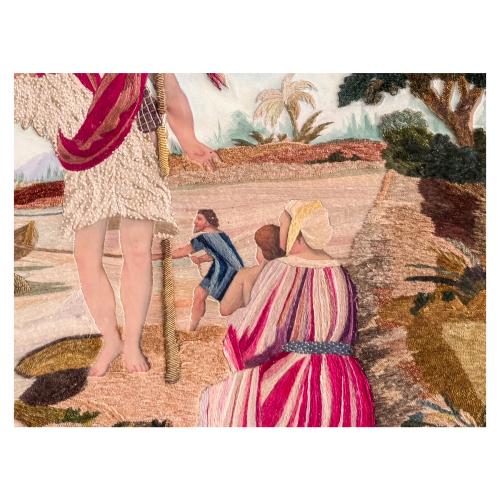  BORDADO SOBRE FONDO PINTADO DEL SIGLO XIX