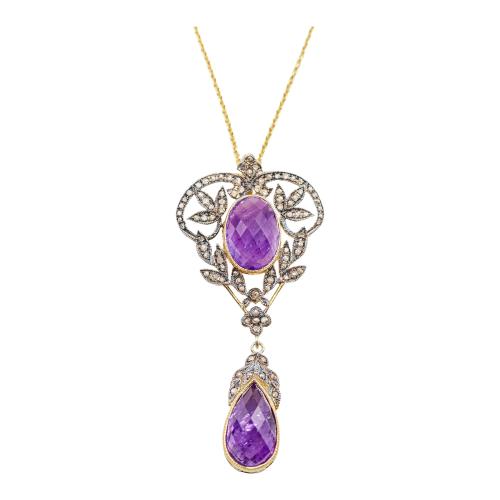 COLGANTE CON AMATISTAS Y DIAMANTES