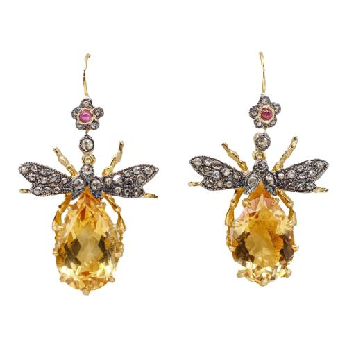 PENDIENTES LARGOS CON CITRINOS