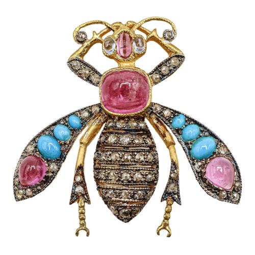 BROCHE ABEJA CON TURMALINAS Y DIAMANTES