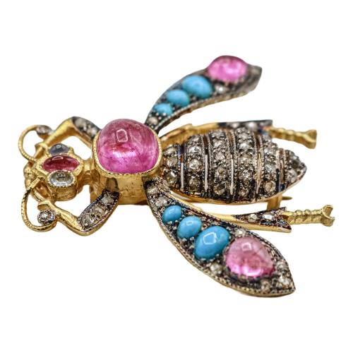 BROCHE ABEJA CON TURMALINAS Y DIAMANTES