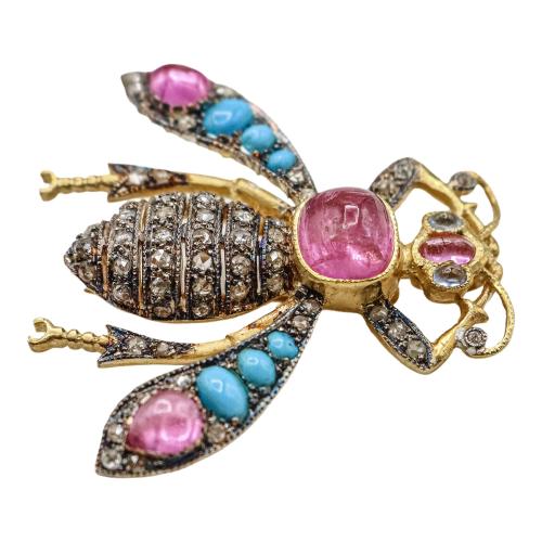 BROCHE ABEJA CON TURMALINAS Y DIAMANTES