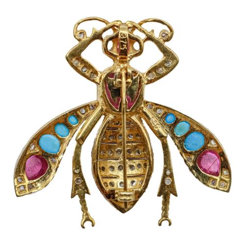 BROCHE ABEJA CON TURMALINAS Y DIAMANTES