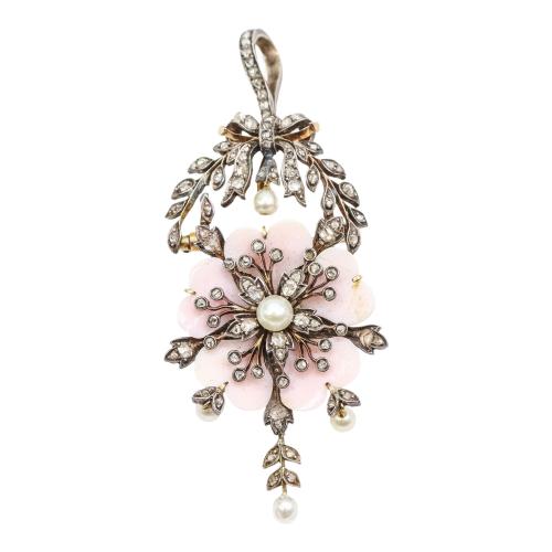 ADEREZO CON CORAL Y DIAMANTES DEL S.XIX