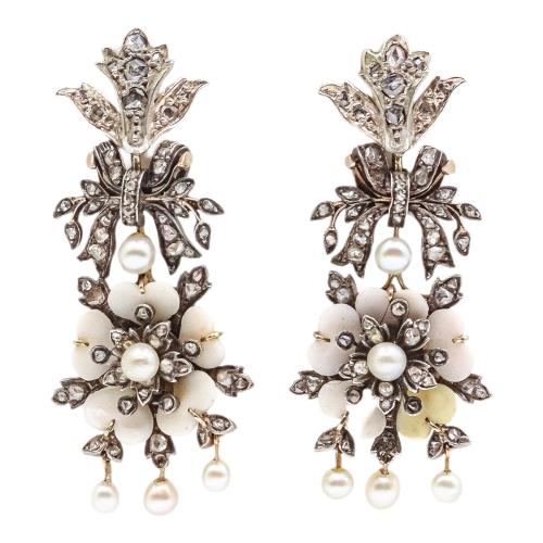 ADEREZO CON CORAL Y DIAMANTES DEL S.XIX