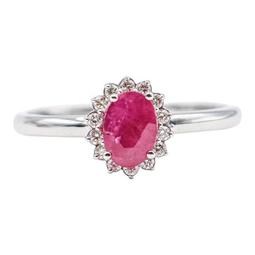 ANILLO ROSETON CON RUBÍ Y BRILLANTES