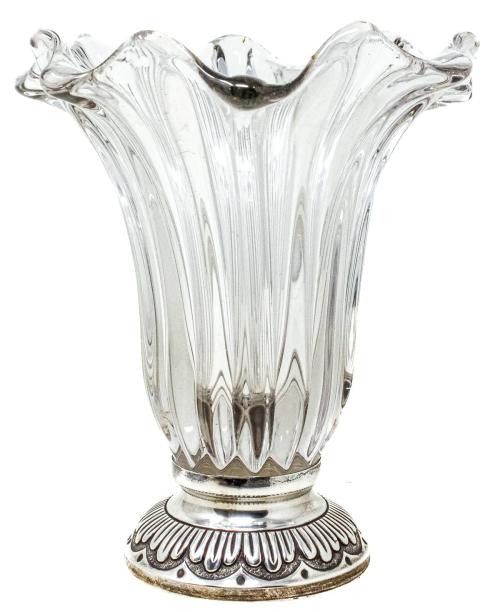 JARRÓN EN CRISTAL Y PLATA DE MEDIADOS DEL SIGLO XX