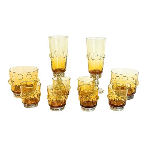 CONJUNTO DE VASOS EN CRISTAL COLOR ÁMBAR DE LOS AÑOS 70