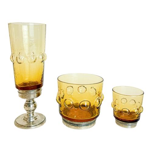 CONJUNTO DE VASOS EN CRISTAL COLOR ÁMBAR DE LOS AÑOS 70