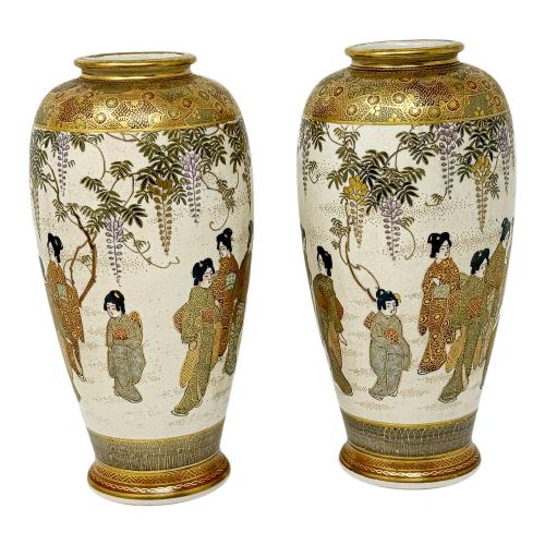 PAREJA DE JARRONES JAPONESES ESTILO SATSUMA PP. SIGLO XX