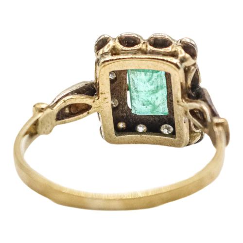SORTIJA ROSETÓN CON ESMERALDA Y DIAMANTES DE MEDIADOS S.XX