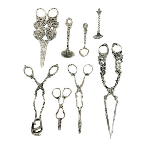 CONJUNTO DE PINZAS Y TIJERAS DE PLATA DE MEDIADOS S. XX