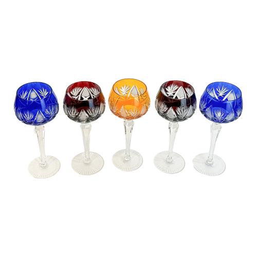 CINCO  COPAS EN CRISTAL DE BOHEMIA DE LA SEGUNDA MITAD S.XX