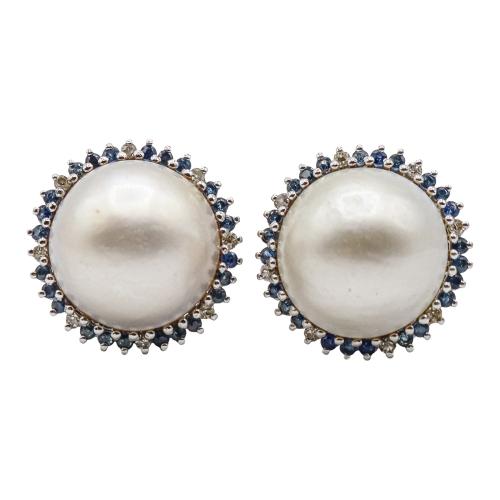 PENDIENTES CON PERLAS, DIAMANTES Y ZAFIROS