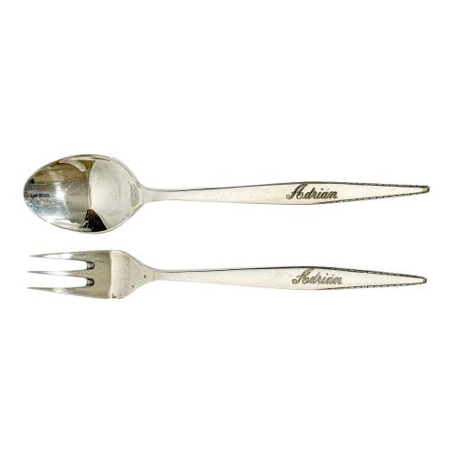 CUCHATITA Y TENEDOR DE POSTRE DE PLATA