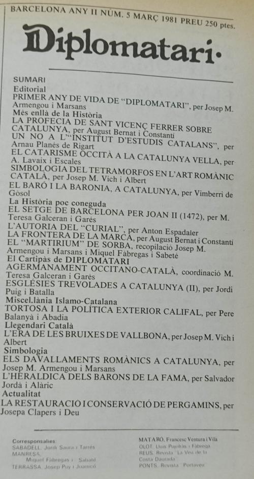DIPLOMATARI (INVESTIGACIÓ HISTÒRICA MEDIEVAL DELS PAÏSOS CAT