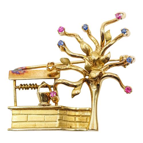BROCHE ÁRBOL CON POZO, AÑOS 70