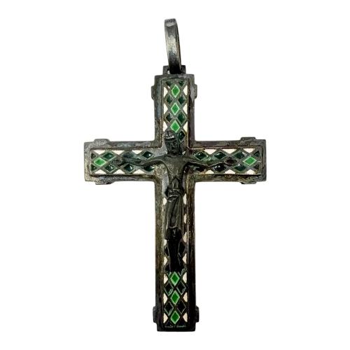 CRUZ DE PLATA CON ESMALTES DE LOS AÑOS 60