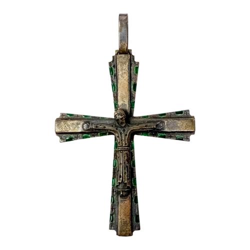 CRUZ DE PLATA CON ESMALTES DE LOS AÑOS 70