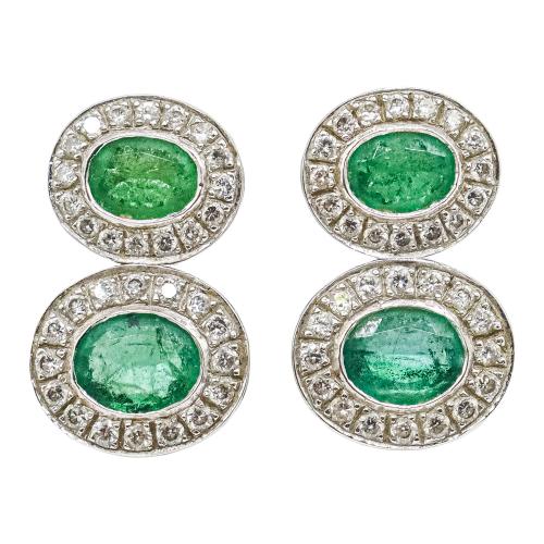PENDIENTES CON ROSETONES DE ESMERALDAS Y BRILLANTES