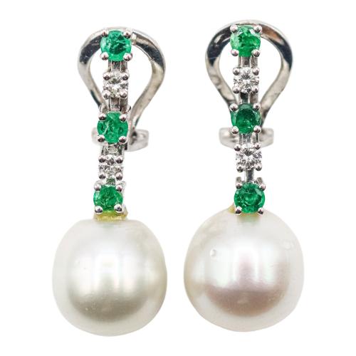 PENDIENTES CON PERLAS, ESMERALDAS Y BRILLANTES