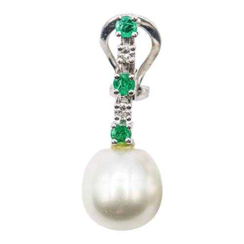 PENDIENTES CON PERLAS, ESMERALDAS Y BRILLANTES