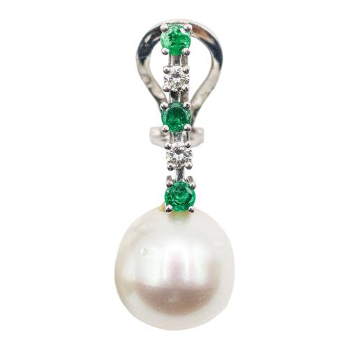 PENDIENTES CON PERLAS, ESMERALDAS Y BRILLANTES