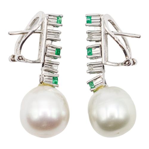 PENDIENTES CON PERLAS, ESMERALDAS Y BRILLANTES