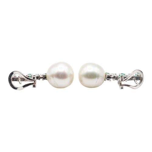 PENDIENTES CON PERLAS, ESMERALDAS Y BRILLANTES