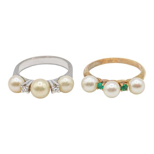 DOS ANILLOS CON PERLAS Y BRILLANTES