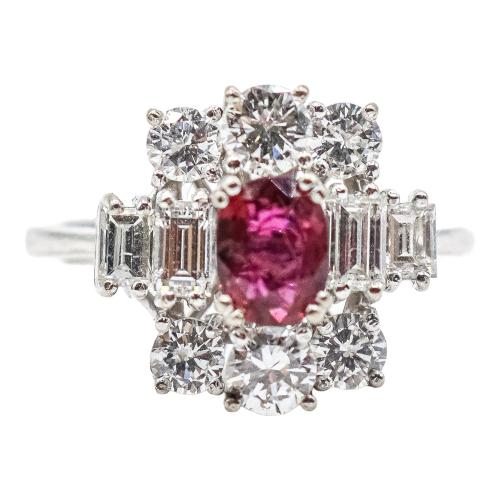 SORTIJA ROSETÓN CON DIAMANTES Y GRANATE