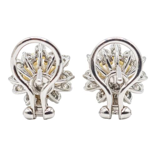 PENDIENTES ROSETONES CON PERLAS Y BRILLANTES,  MEDIADOS S.XX