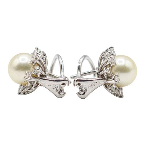 PENDIENTES ROSETONES CON PERLAS Y BRILLANTES,  MEDIADOS S.XX