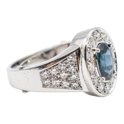 ANILLO SELLO CON ZAFIRO Y DIAMANTES