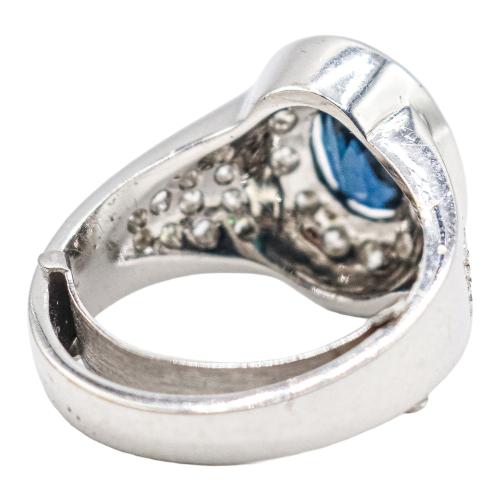 ANILLO SELLO CON ZAFIRO Y DIAMANTES