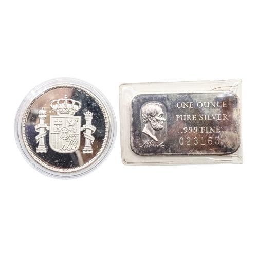 MONEDA Y LINGOTE DE PLATA