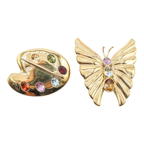 DOS BROCHES CON PIEDRAS DE COLOR