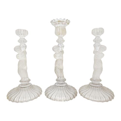 TRES CANDELEROS EN CRISTAL FRANCÉS DE BACCARAT DE PPS. S.XX
