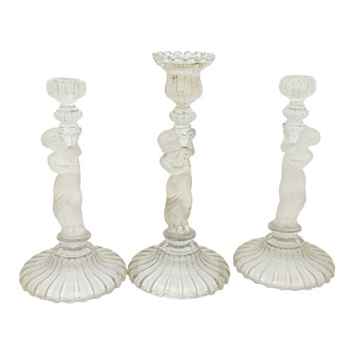 TRES CANDELEROS EN CRISTAL FRANCÉS DE BACCARAT DE PPS. S.XX