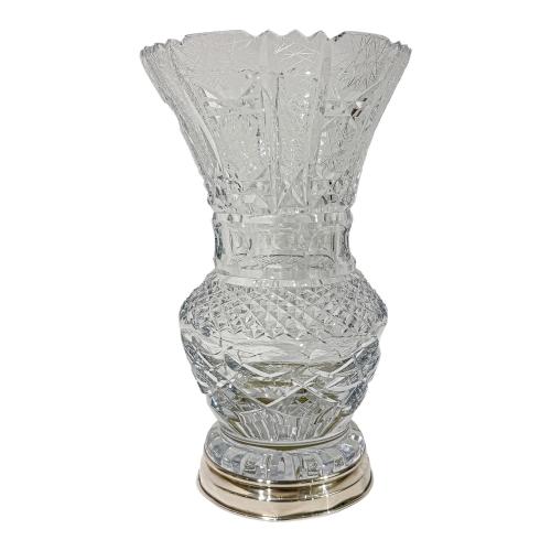 JARRÓN EN CRISTAL Y PLATA DE MEDIADOS DEL SIGLO XX