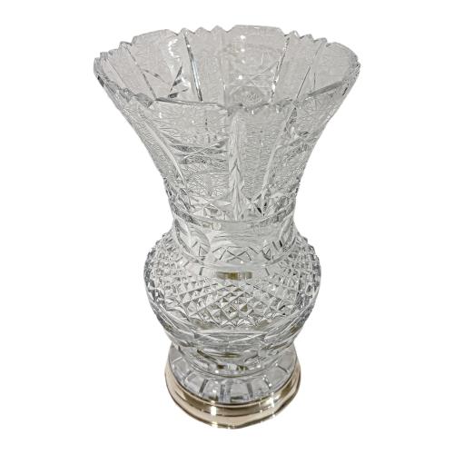 JARRÓN EN CRISTAL Y PLATA DE MEDIADOS DEL SIGLO XX