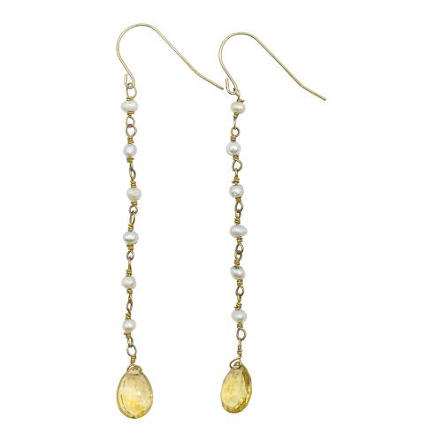 PENDIENTES LARGOS CON PERLAS Y CITRINOS