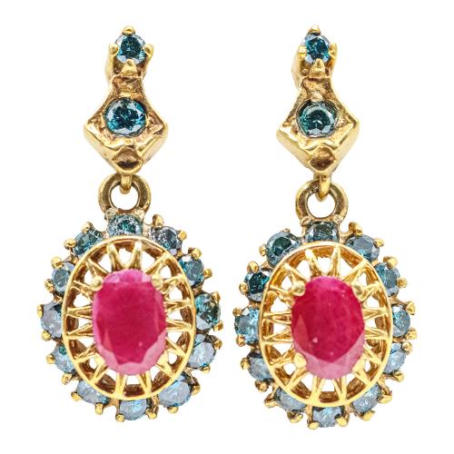 PENDIENTES ROSETONES CON DIAMANTES Y RUBÍES